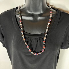 Fair Trade Paper Bead Necklace Red Black White Blue Green Artisan Made