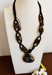 Vtg Waly Corp Of NJ USA Petrified Wood Opal Hand Crocheted Necklace 24”