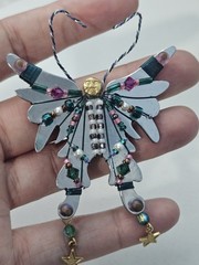 VTG 2002 LizTech Moon Face Butterfly Pink Purple Green Pearl Beaded Brooch Pin