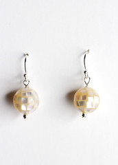Abalone Earrings Paua Shell MOP White Inlay 10mm Ball .925 Sterling Silver 1″