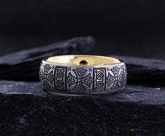8mm Yellow Gold Plated and Silver Tungsten Carbide Band with Celtic Cross