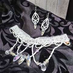Handmade 925 Sterling Silver Crystal Inspired Glass Necklace Earring Set White