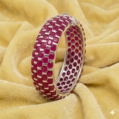 92.5% Sterling Silver Bangle Bracelet Adorned with Spinel From Kanchanaburi