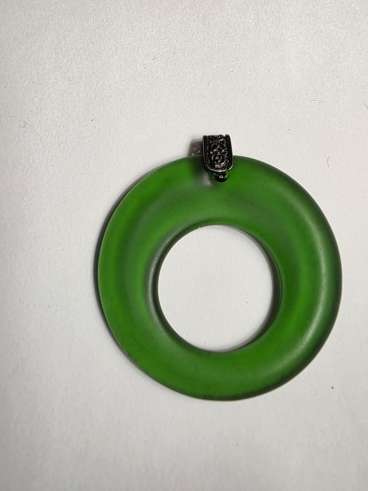 Frosted Green Glass Ring Pendant