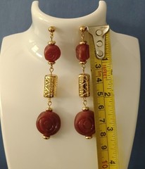 Avon Boho Dangle Earrings Red Agate Beads Gold Tone Geometric Rectangle Pierced