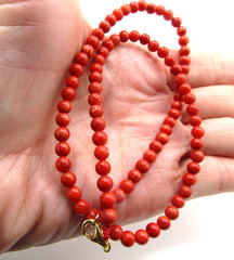 Genuine Orange Red Coral Bead Necklace 5mm 16.5 inch 925 Sterling Silver