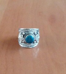 Tibetan Silver Green Turquoise Ring Adjustable