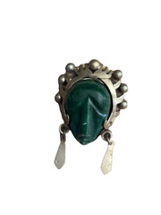 Vintage Mexico Silver 925 Green Maya warrior Brooch