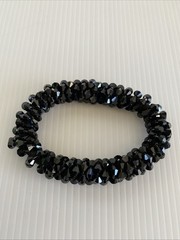 Single Strand Elastic Bracelet Black Weaved Beads Stretchable