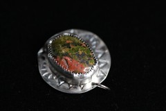 Unakite Green Natural Cabochon Gemstone 925 Sterling Silver Bezel Pendant 1″