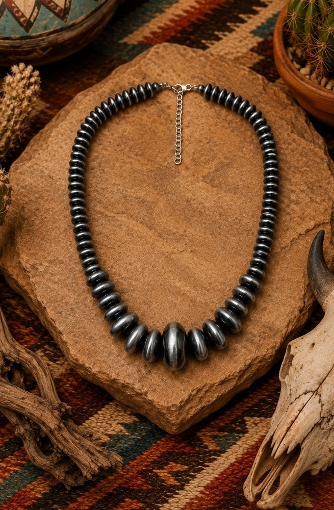 Southwestern FAUX Navajo Pearl Large Saucer Shape Beaded Costume Necklace