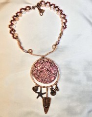SEALIFE: Genuine Thulite & Pink Opal In Artisan Assemblage Copper Necklace