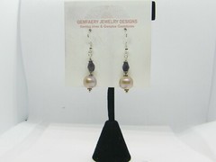 Sterling Silver CULTURED PEARL & IOLITE Dangle Earrings #1527…Handmade USA