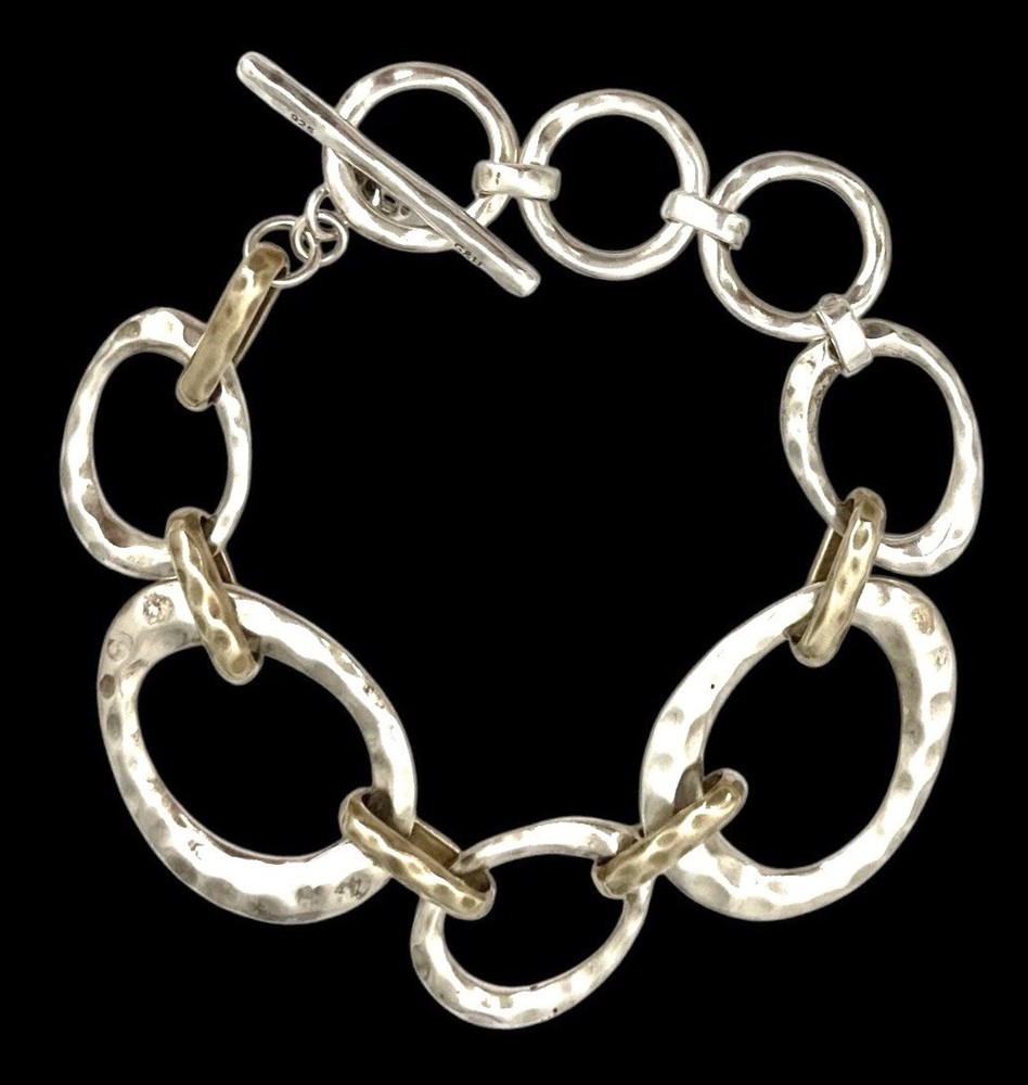 GRACE & HEART❤️ Sterling Silver & Brass HEAVY HAMMERED MULTI LINK Bracelet~NEW!