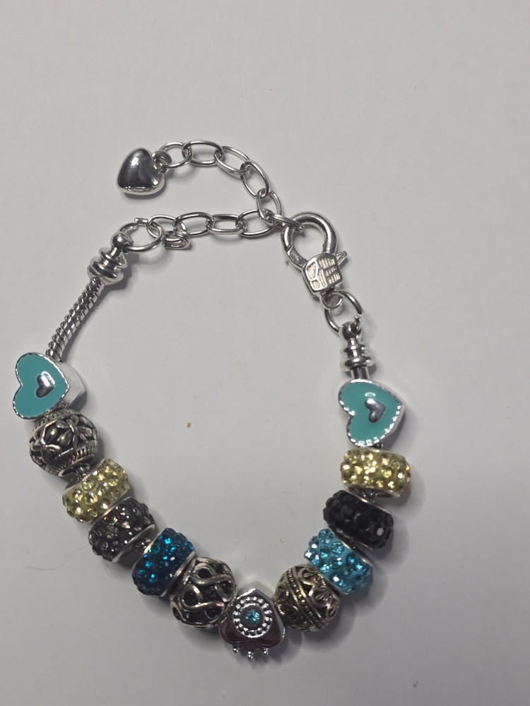 CHARM BRACELET – European Bead on Adj Silver-Tone 7″ Snake Chain with Extender