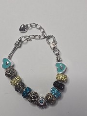 CHARM BRACELET – European Bead on Adj Silver-Tone 7″ Snake Chain with Extender