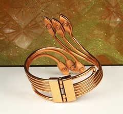 MATISSE ORIENTALE Signed Copper Set Goldish Green Enamel 1950s Wearable Art 4pc