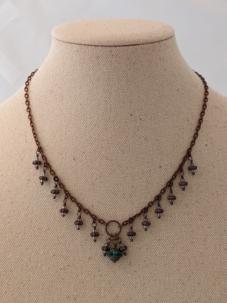 Ladies Vintage Style Czech Glass Beads On A Copper Chain With Lobster Claw…