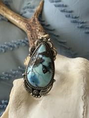 Sterling Silver Native Style SW Genuine Golden Hills Turquoise Statement Ring