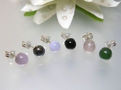 2 Pairs Vintage nature Gemstone 6mm Round Ball Stud sterling silver earrings USA