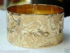 26MM 14K YELLOW GOLD HAWAIIAN CUSTOM HAND ENGRAVED PERSONALIZED BANGLE 6.5-9.0