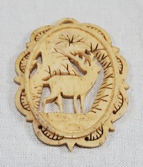 Vintage Hand Carved Bone Elk Deer Pendant 2 in X 1.5 in