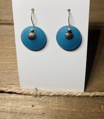Blue Sea Glass Earrings 18mm Matte Gold French Hook