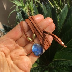 $259 Labradorite Sundance Charm Necklace leather suede cord artisan jewelry