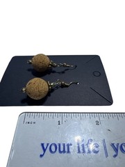 Handcrafted Drop Earrings Cork Bead & Gold Tone Metal Lightweight 2 Inches