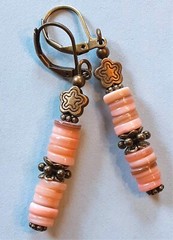 PEACH HEISHI CHIP DROPS bronze or silver pl leverback CHOOSE XX