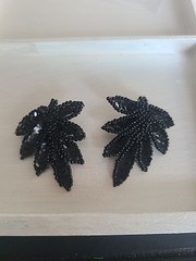 Black Seed Bead & Sequin Artisan Made Vintage Lightweight Earrings Pierced