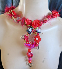 Handmade Fabric Necklace Fiber Art And Beads Direc From Artist One Of A Kind