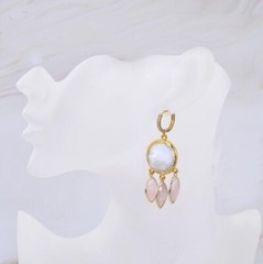 Rose Quartz Earrings, Cultured Keshi Pearl, Pink Quartz 24K Gold Vermeil Earring
