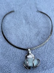 Vintage Sterling Silver 925 hammered round choker collar necklace W/Pendant