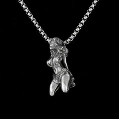 Blind Bondage Female Slave Girl Silver Statue Body Art Pendant