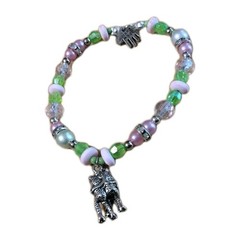 Handmade Elastic Bracelet-6.75 in-Glass and Plastic-1 Metal Alloy Frog Charm.