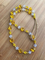 Handmade Beaded Necklace of Yellow Czech Glass Rounds and Clear Crystal Beads