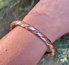 1Pc Pure Copper and Silver Healing Bangle Cuff Bracelet Spiritual, Unisex