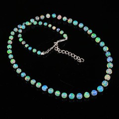 Ethiopian Welo Opal Black Spinel Necklace Rainbow Fire Gemstone Handmade