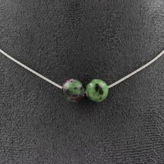 Epidote Necklace 2 Pearls From Australia 8 Mm Stainless Steel Chain Necklace