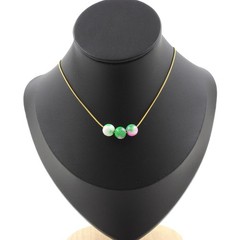 Necklace 3 Beads Jasper Pink Green 0 5/16in Chain Steel Golden Stainless