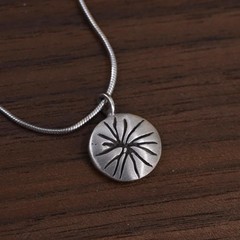 16”, vintage Sterling silver necklace, 925 snake chain sun circle tag pendant