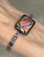 Dichroic Glass Bracelet Kiln Fired Fused Cabochon Purple Iridescent Beadwork