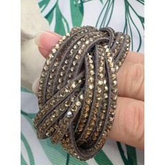 Yik Fung Crystal Suede Wrap Bracelet – Gray With Yellow Goldish