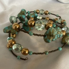 Vintage Hand Crafted Turquoise & Glass Wrist Wrap. Unsigned 6 Polished Turquois