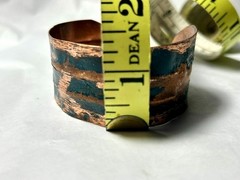Handcrafted artisan copper cuff bracelet w/ striking blue-green verdigri 6.5 in.