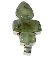 Prehnite Cabochon 3 Gemstone Ethnic Handmade Pendant 925 Silver 17.9 g 2.88″