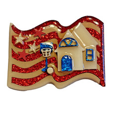 Patriotic Lucinda House Pin America Flag Glitter Star 4th July Wearable Art