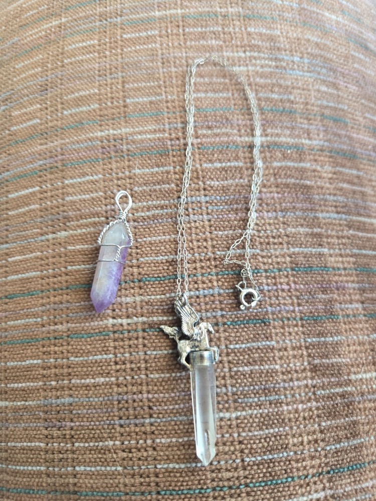 Amethyst Lot Hexagon Pendant Necklace, Wire Wrapped, Rope Chain, Purple Clear