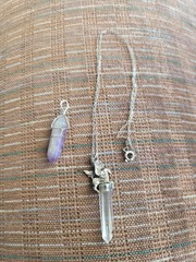 Amethyst Lot Hexagon Pendant Necklace, Wire Wrapped, Rope Chain, Purple Clear